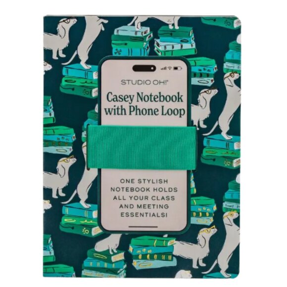 Studio Oh! Casey Notebook with Phone Loop Dogs Books Cover 9-5/8” x 7-1/8 NEW - Picture 1 of 5